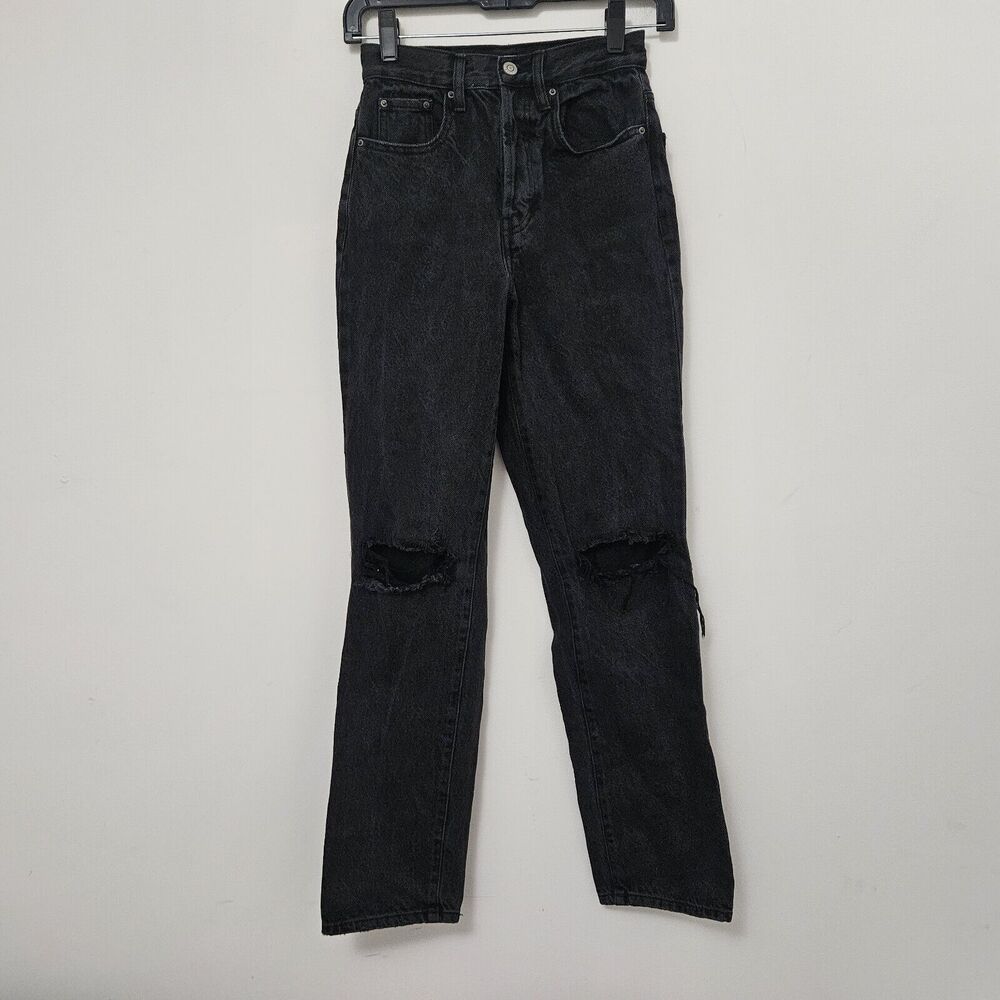 PACSUN Women's Black Distressed Denim Straight Fit Heavy Jeans Size 2